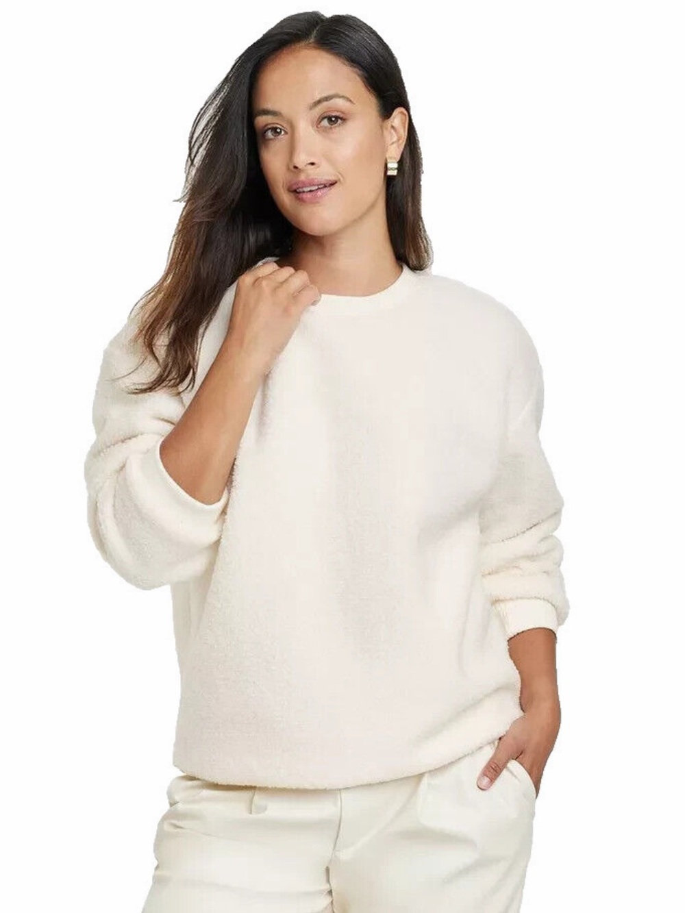 A New Day Faux Shearling Cream Pullover Seeatshirt